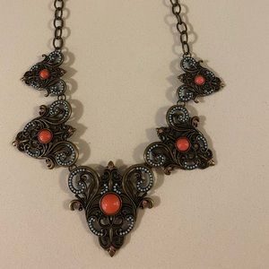 Cute statement necklace with turquoise and orange accents